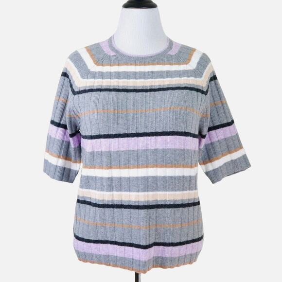Ann Taylor Size XL Rib Knit Stripe Raglan Sweater Lilac Purple Gray - Picture 3 of 9